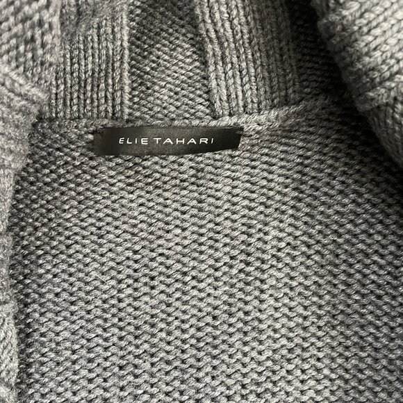 Elie Tahari Double Shawl Collar Midi Balloon Sleeve Cardigan Gray Thick Womens L - Picture 7 of 7